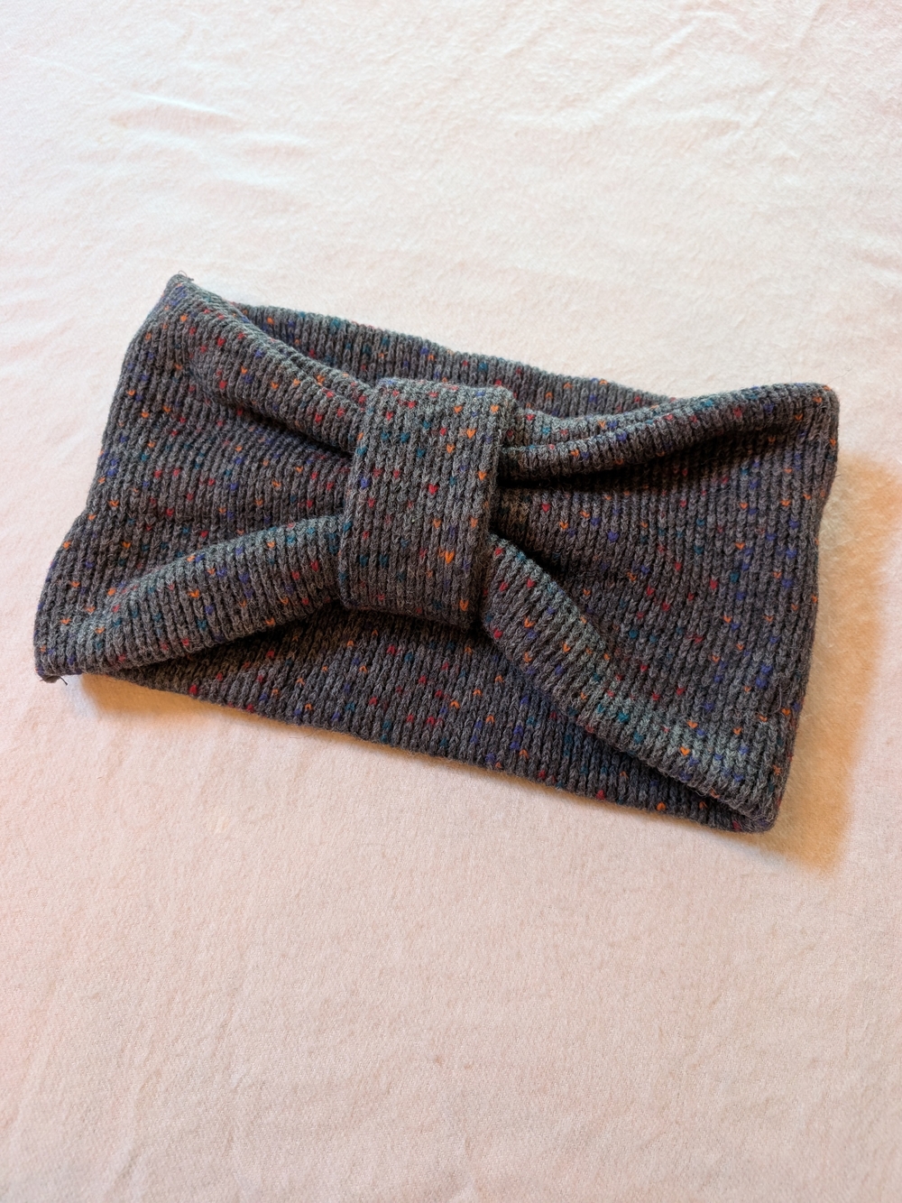Wool Blend Knit Speckled Grey Headband Ear Warmer Cowl Neck Scarf